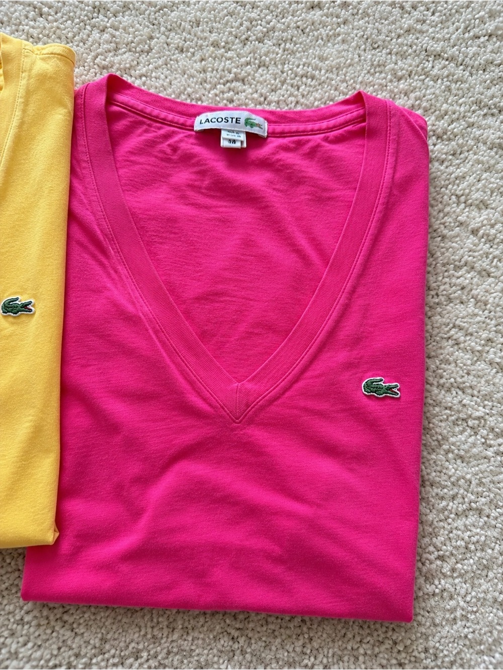 Lacoste Women’s V-Neck T-Shirt Lot of 3 Pink Yellow Red Cotton Size 38 - Picture 3 of 7